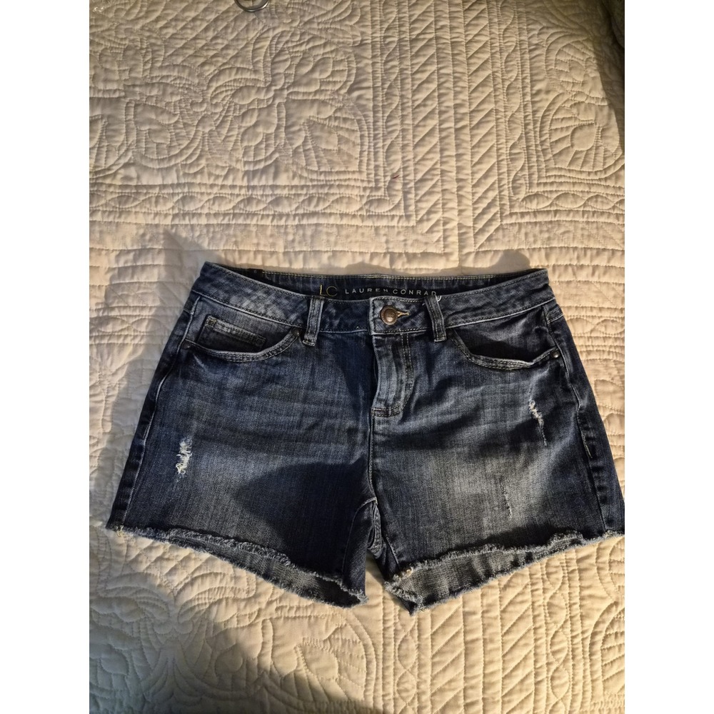 Lauren Conrad Women's Size 6 Dark Wash Distressed Denim Cutoff Shorts Frayed Hem